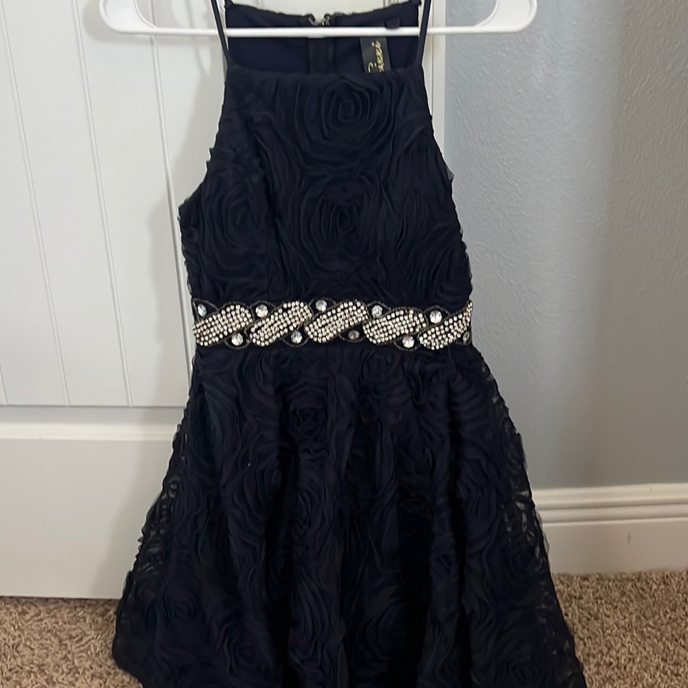 Navy Floral and Bejeweled Dress